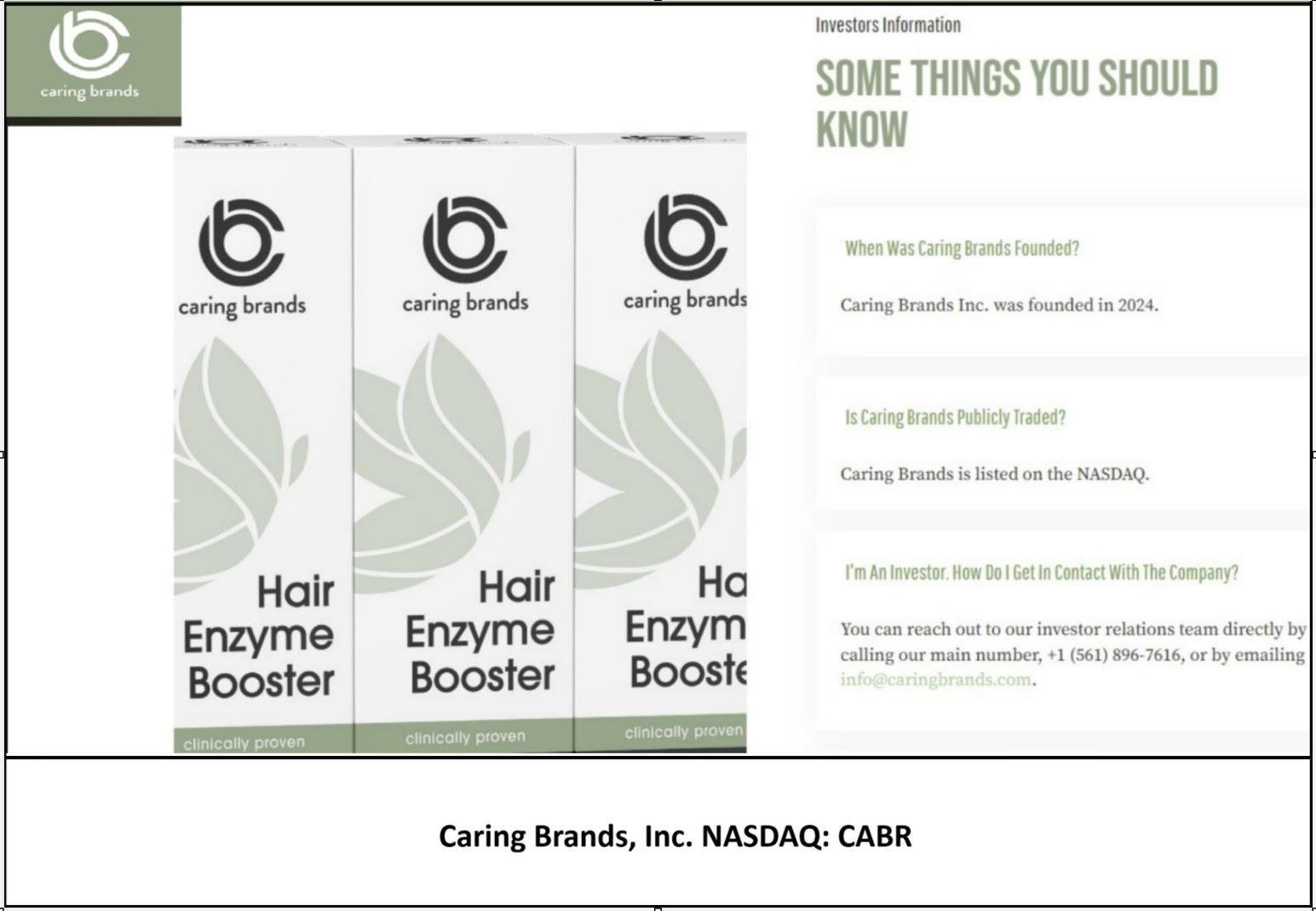 $CABR Caring Brands Inc. Nasdaq: CABR