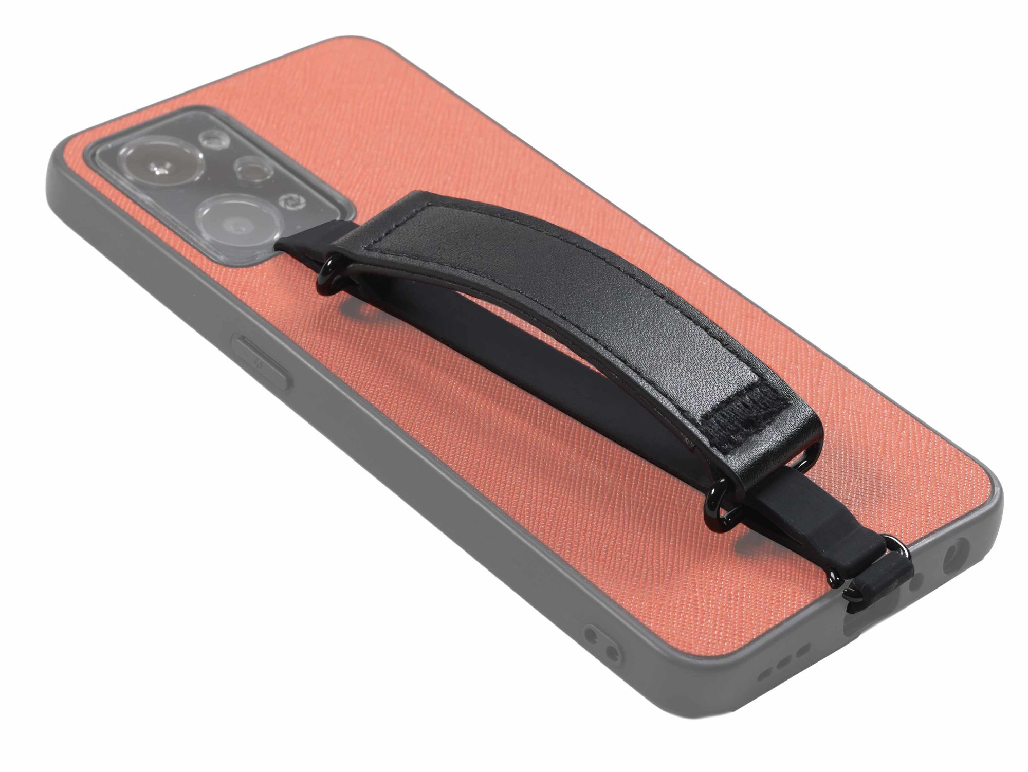 Non-adhesive band wraps case for stable grip.