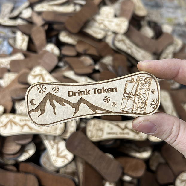 red bull mammoth mountain snowboard shaped token